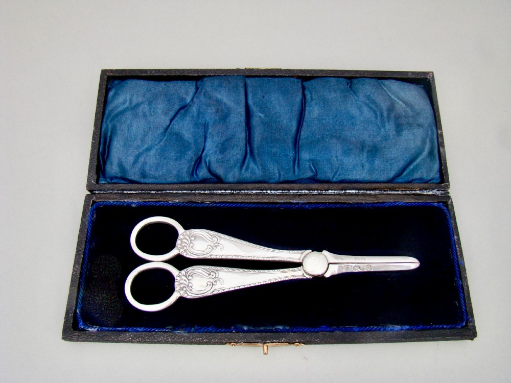 cased pair of victorian silver grape scissors by josiah williams co london 1899