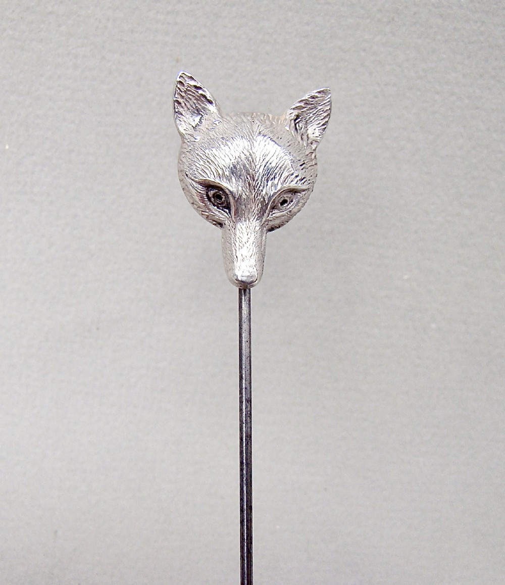 rare edwardian silver fox lapel pin or hat pin by adie lovekin birmingham 1909