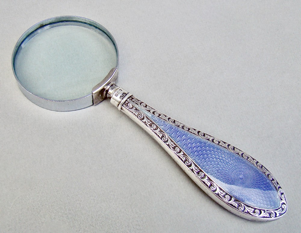 art deco silver guilloche enamel magnifying glass by henry matthews birmingham 1926