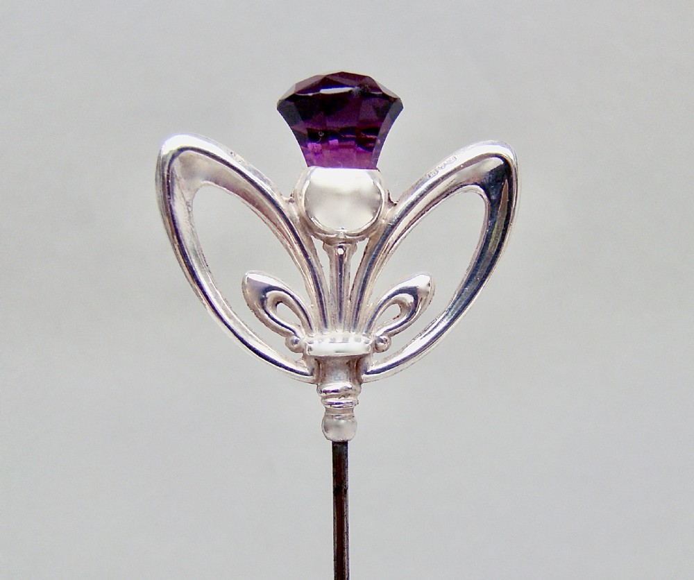 delightful silver amethyst glass hat pin by charles horner chester 1911