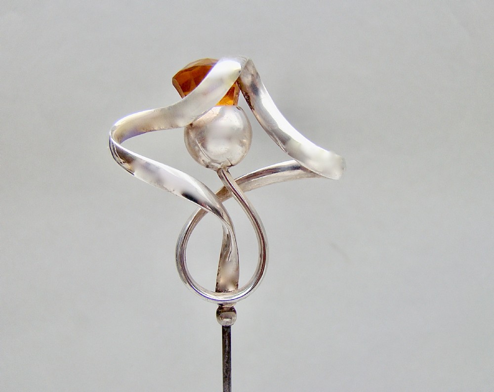 super edwardian silver amber glass hat pin by charles horner chester 1909
