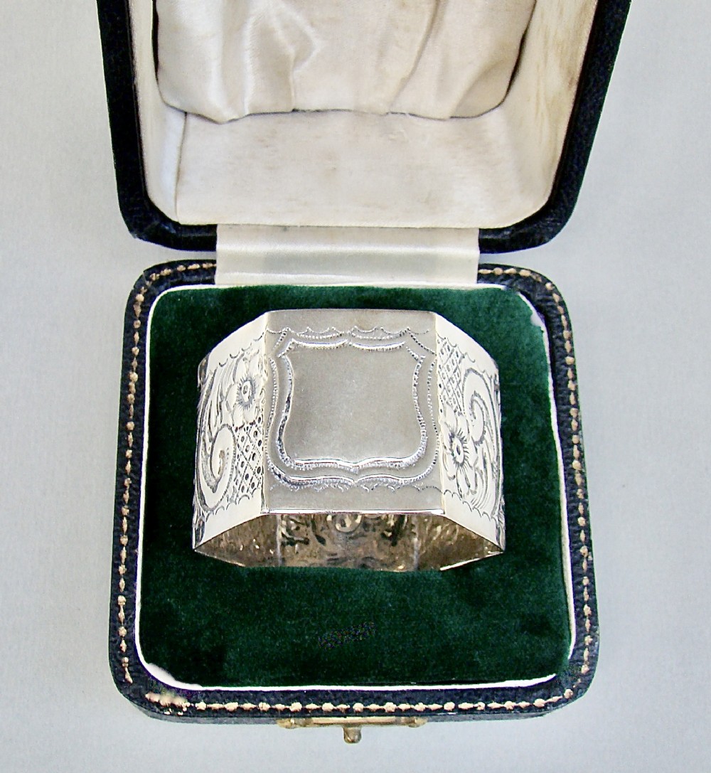 exquisite cased victorian silver napkin ring by william thorneywork birmingham 1899
