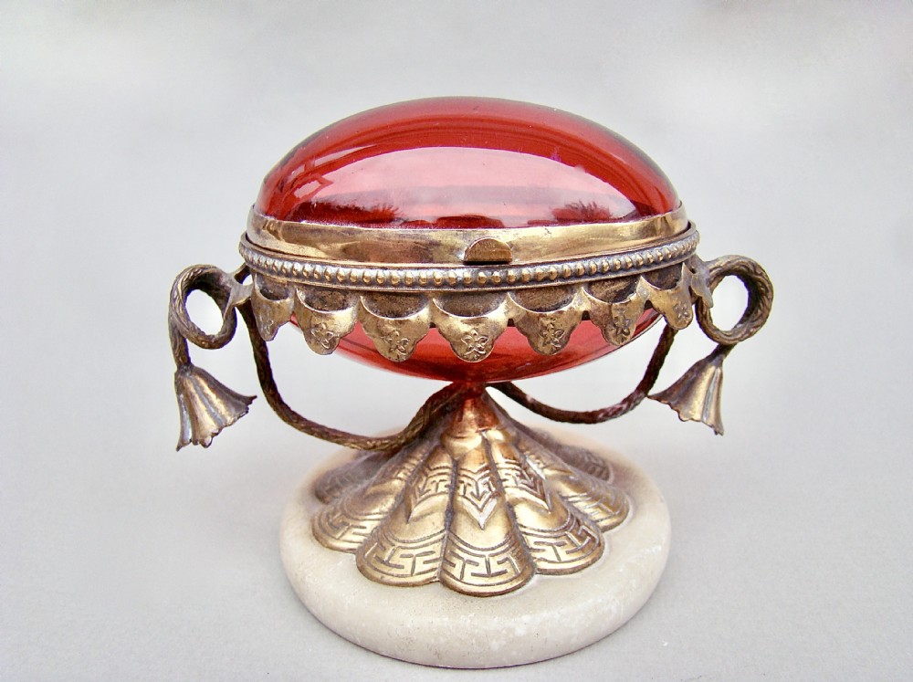 french palais royal eggshaped ruby glass casket with gilt ormulu mounts circa 1860