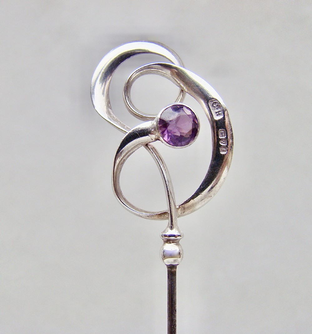 exquisite art nouveau silver amethyst glass 9 hat pin by charles horner chester 1909