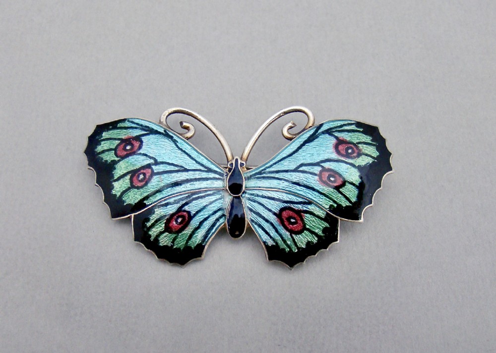 art deco silver guilloche enamel butterfly brooch by thomas lyster mott birmingham 1919