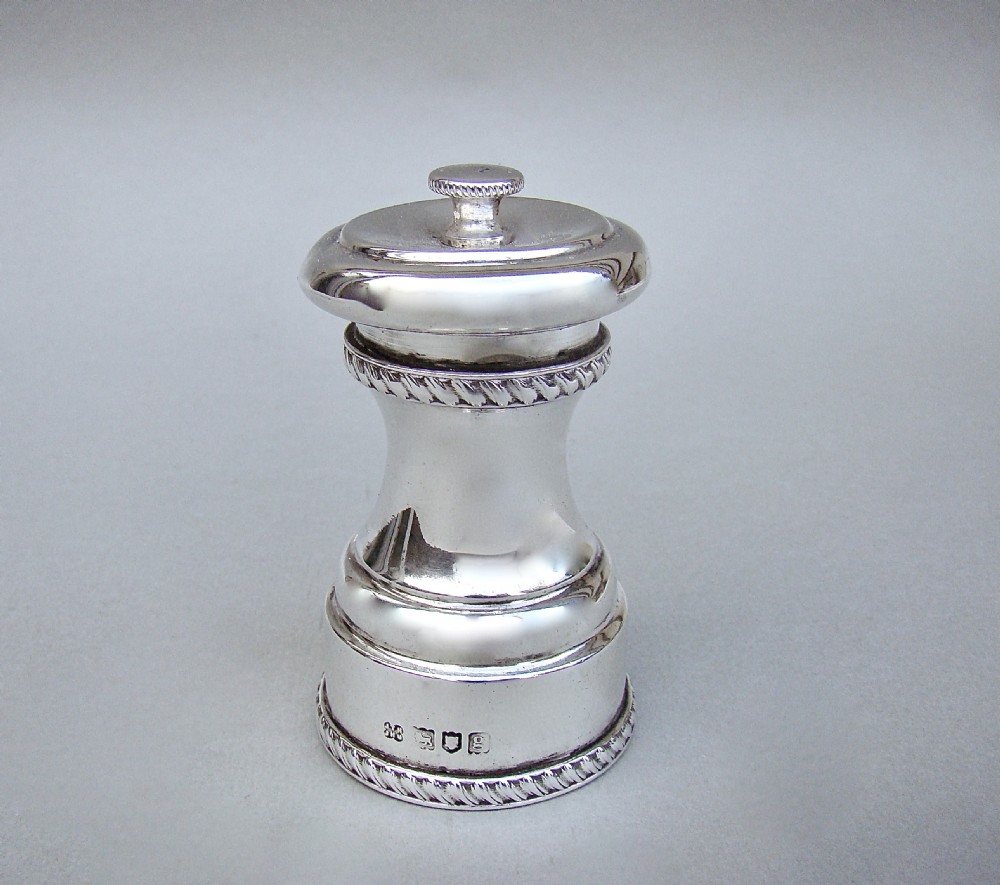 edwardian silver pepper grinder by hukin heath london 1902