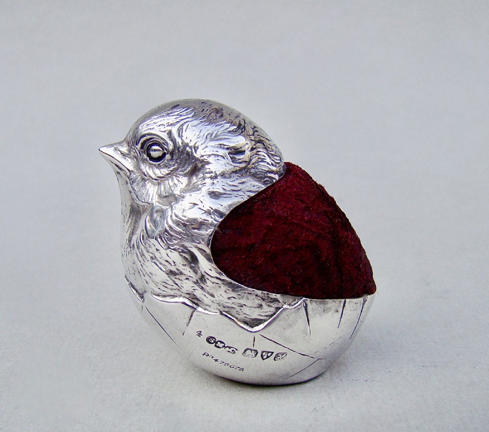 superb edwardian silver hatching chick pin cushion by sampson mordan co chester 1908