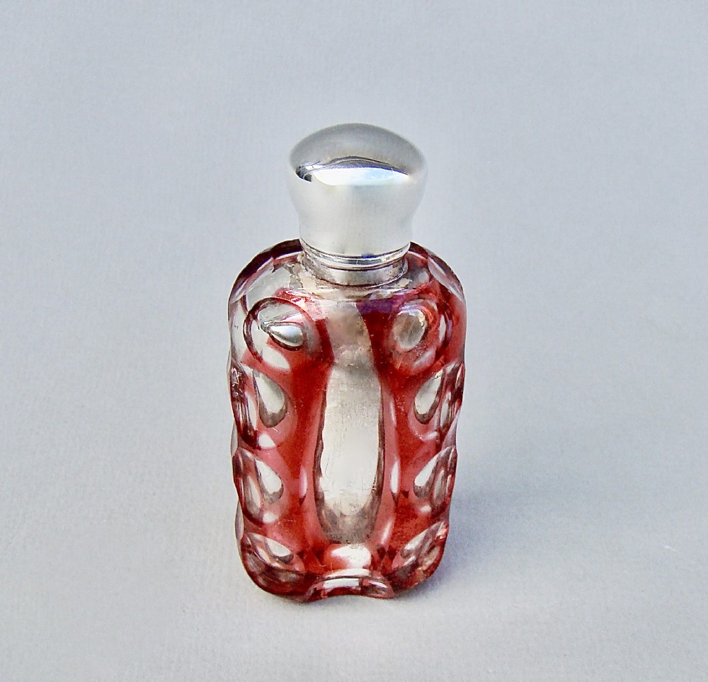 rare victorian silver overlay mercury glass scent bottle circa 1870