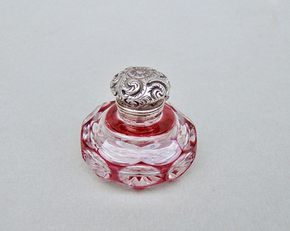 exquisite victorian silver mounted cranberry glass vinaigrette circa 1890