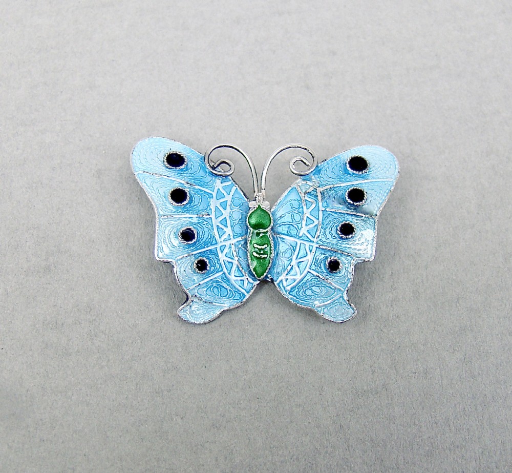 scandinavian sterling silver guilloche enamel butterfly brooch circa 1930