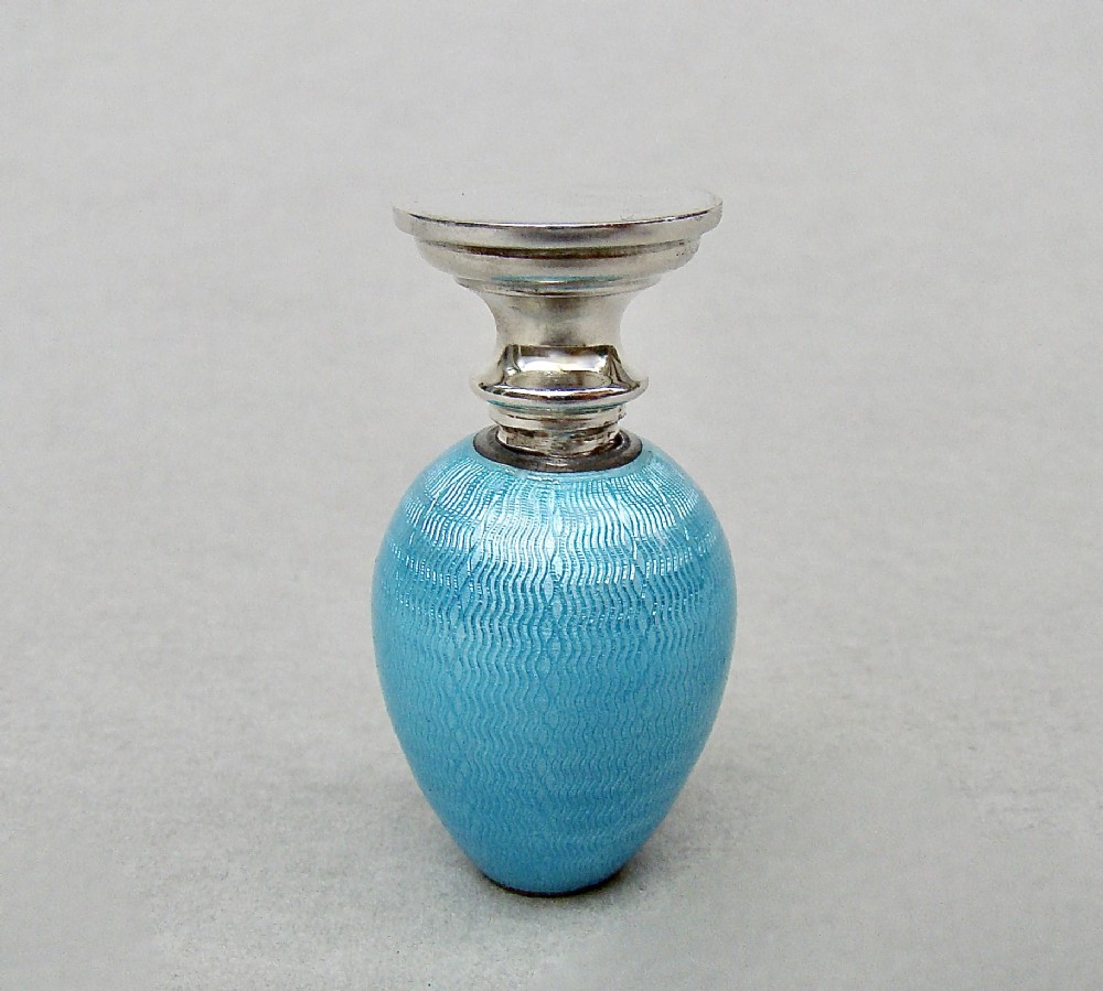 rare silver guilloche enamel miniature scent bottle by cohen charles london 1913