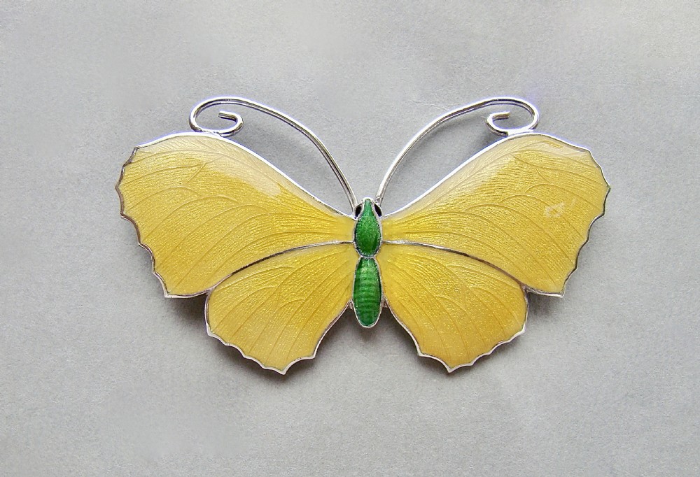 large sterling silver yellow enamel butterfly brooch circa 1930