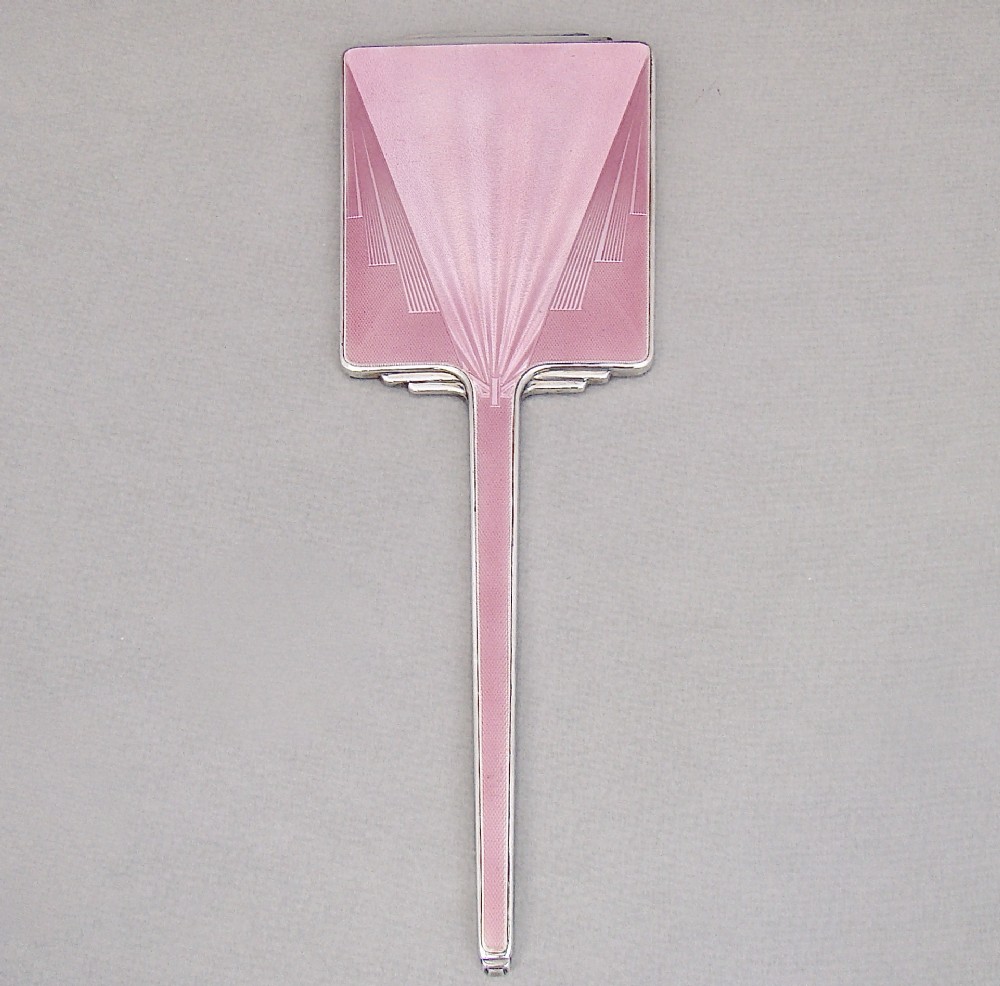 fabulous art deco silver and guilloche enamel hand mirror by hasset harper birmingham 1935