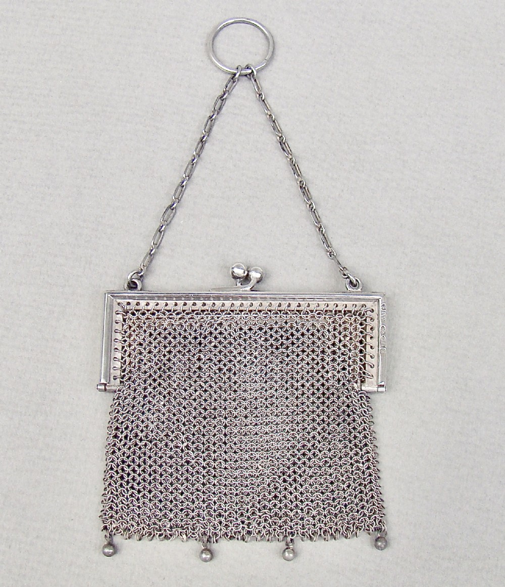 exquisite edwardian silver chain mail cocktail coin purse by fredericks ltd chester import marks for 1909