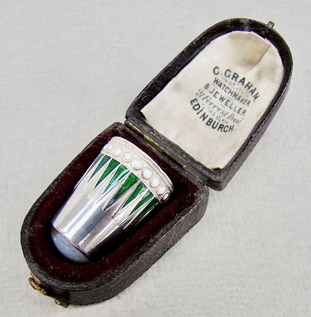 very rare norwegian silver enamel moonstone thimble by marius hammer circa 1900