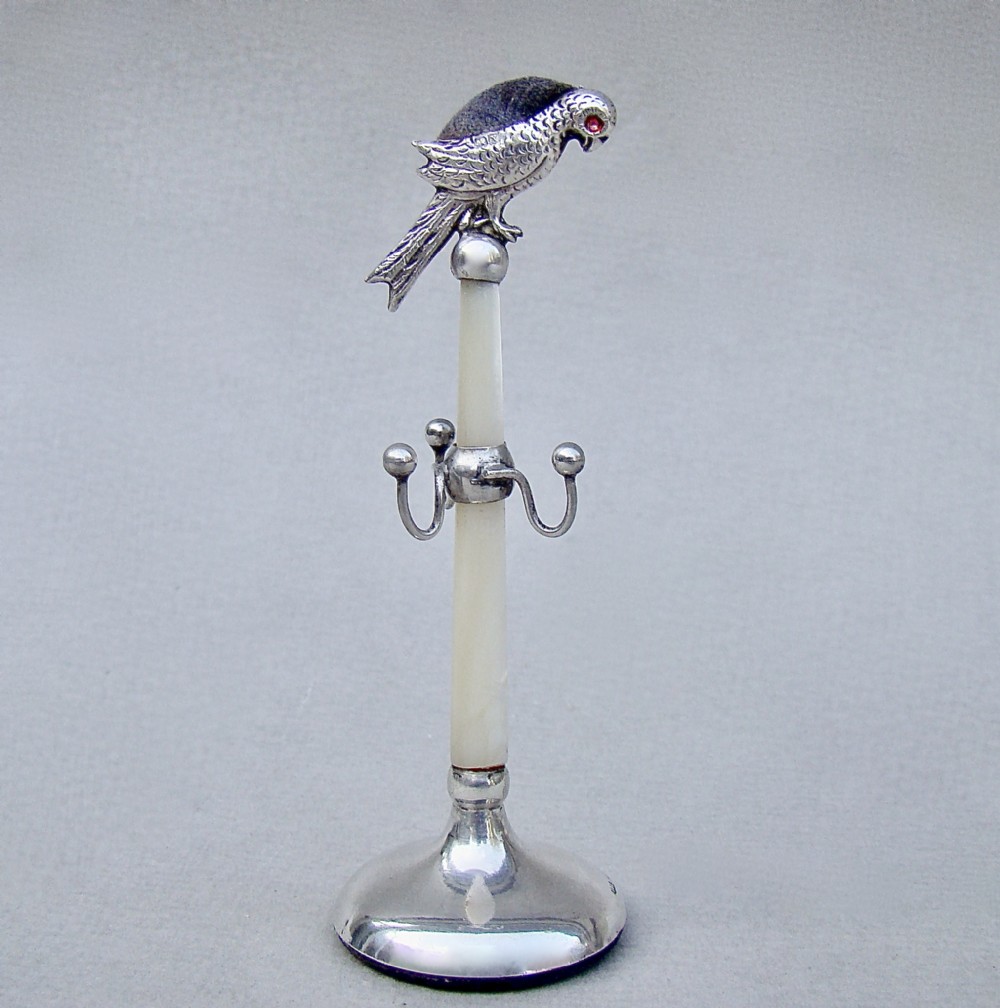 very rare george v silver parrot pin cushion ring tree by adie lovekin birmingham 1922