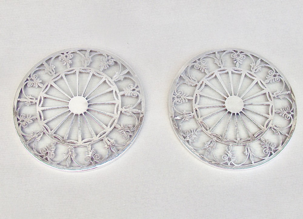rare pair of art deco silver mounted glass teapot stands birmingham chester 1933