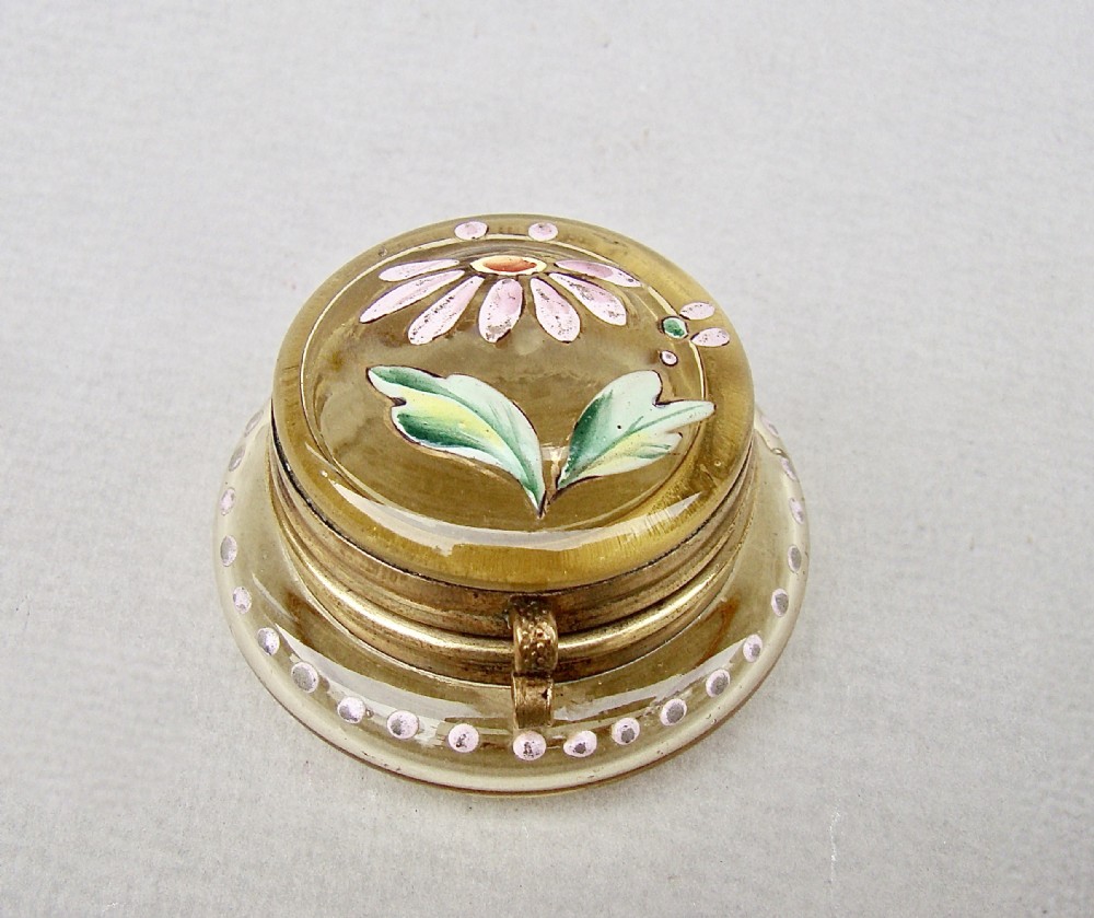 delightful french amber glass enamelled trinket box circa 1890
