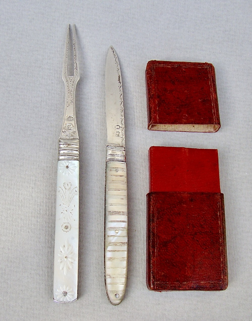 rare georgian silver and mother of pearl cased fruit fork fruit knife circa 1795