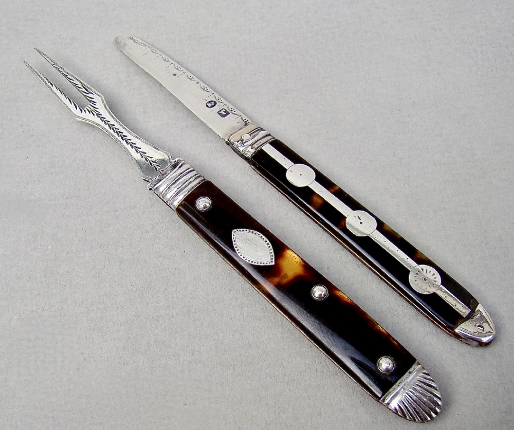 very rare georgian silver tortoiseshell fruit knife fork set circa 1790