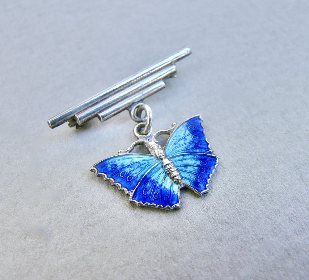 small exquisite art deco silver enamel butterfly bar brooch circa 1930