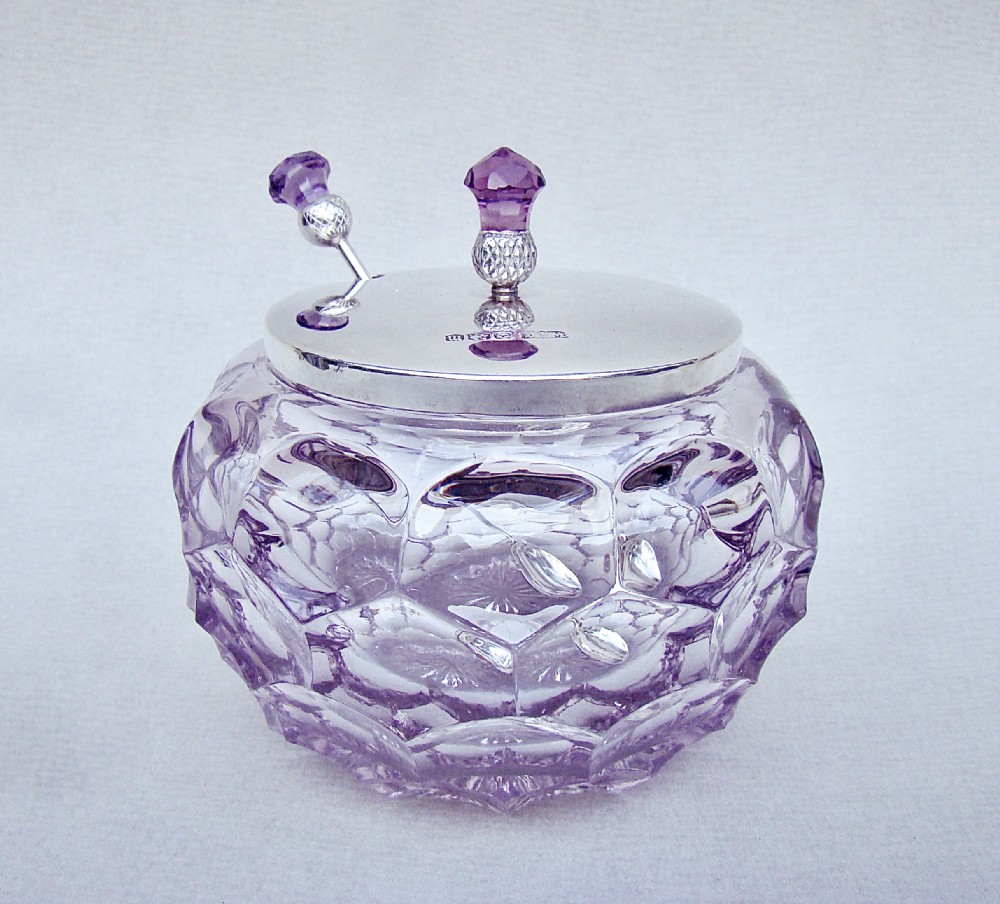 fabulous art deco silver amethyst glass preserve jar by wilson gill sheffield 1929