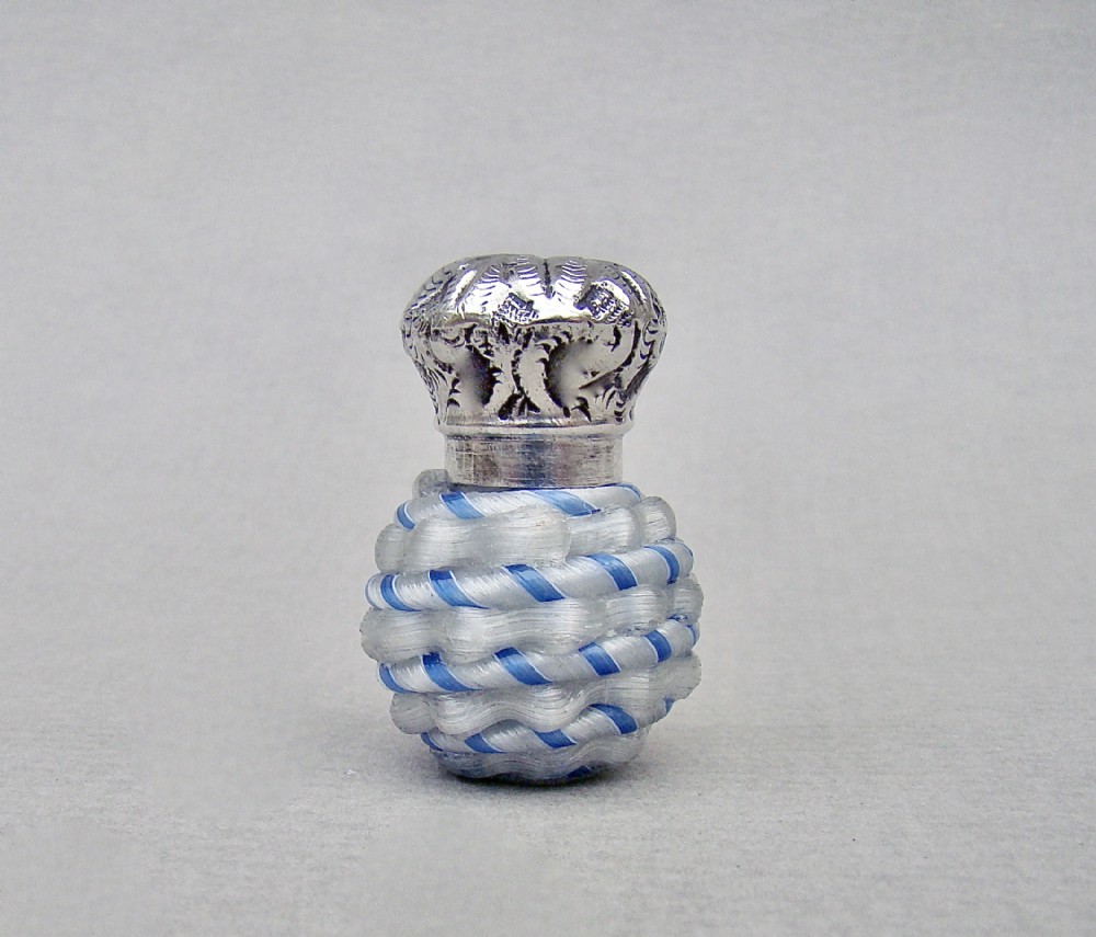 rare victorian miniature silver venetian ribbed glass scent bottle circa 1890
