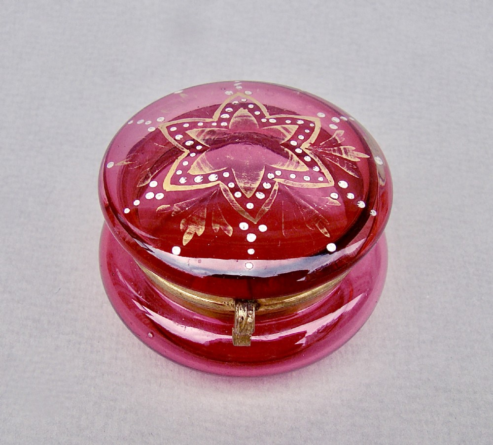 delightful 19th c french enamelled cranberry glass trinket box