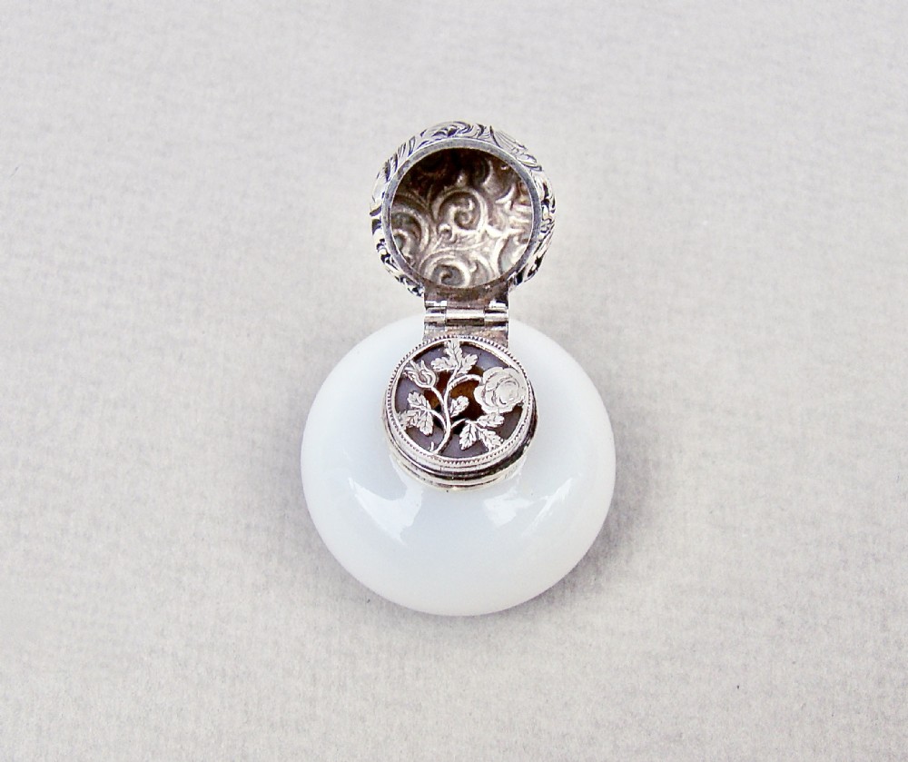 victorian silver opaline glass vinaigrette circa 1890