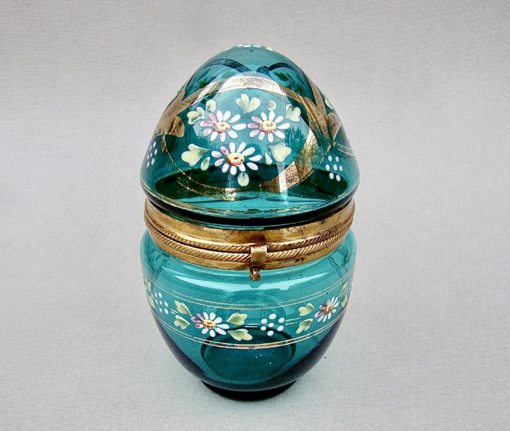 rare 19th century french green glass enamelled eggshaped trinket box circa 1890