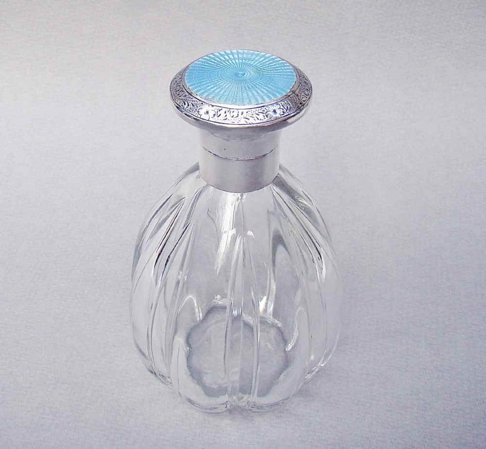 fabulous art deco silver guilloche enamel scent bottle birmingham 1929