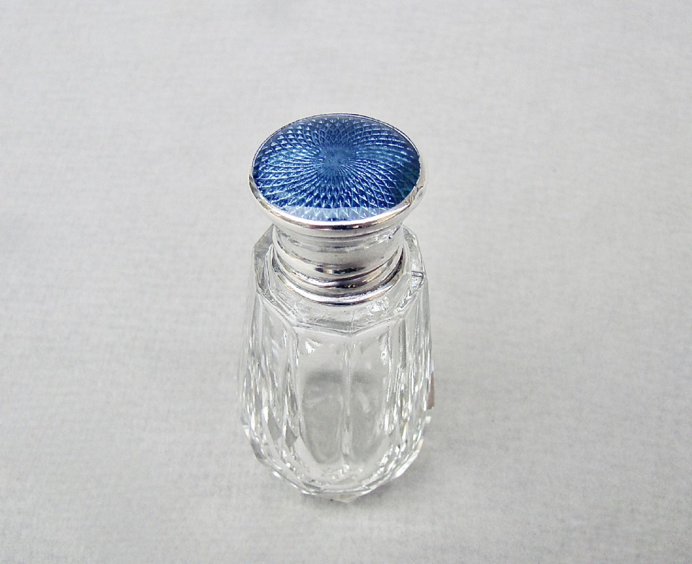 art deco silver and enamelled glass scent bottle by henry perkins london 1921
