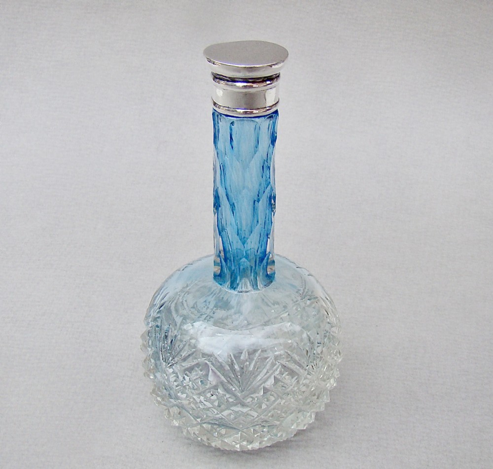 rare victorian silver mounted graduated turquoise cut glass scent bottle circa 1890