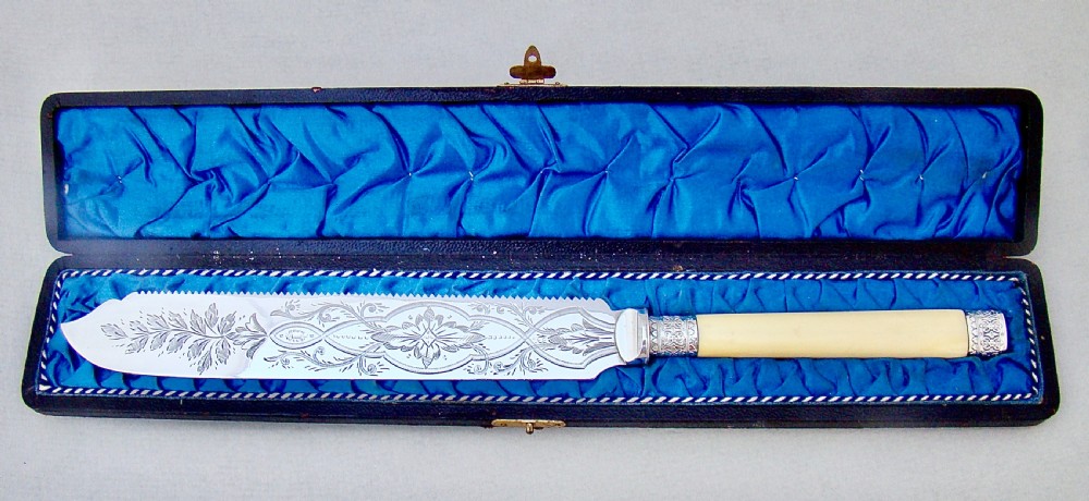 fabulous cased victorian silver plated cake knife by jonas bowen sons birmingham circa 1870