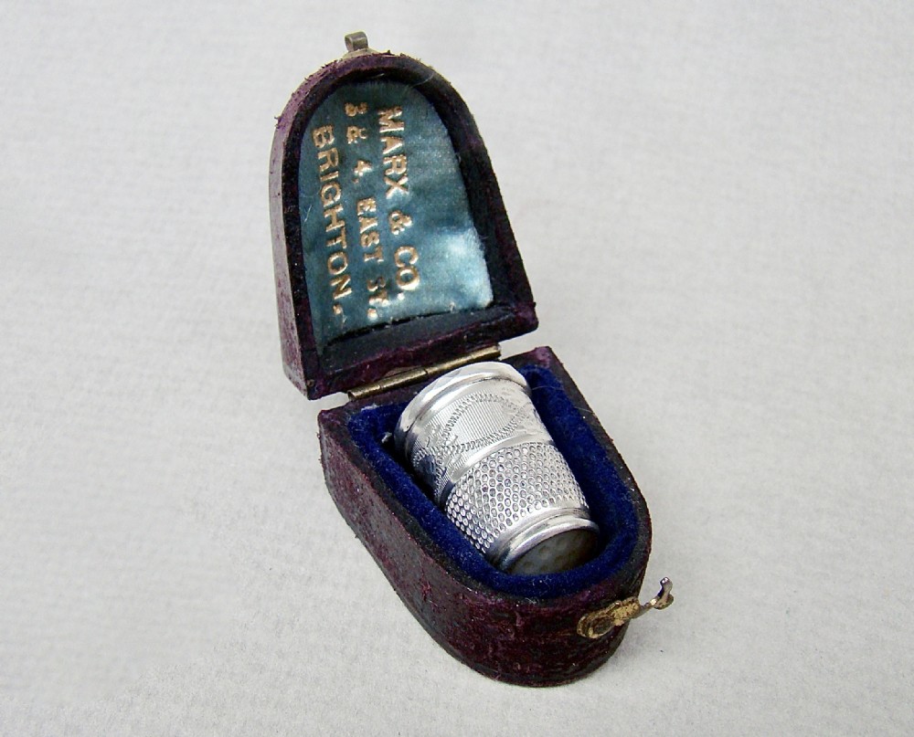 rare cased silver agate thimble by charles horner chester 1911