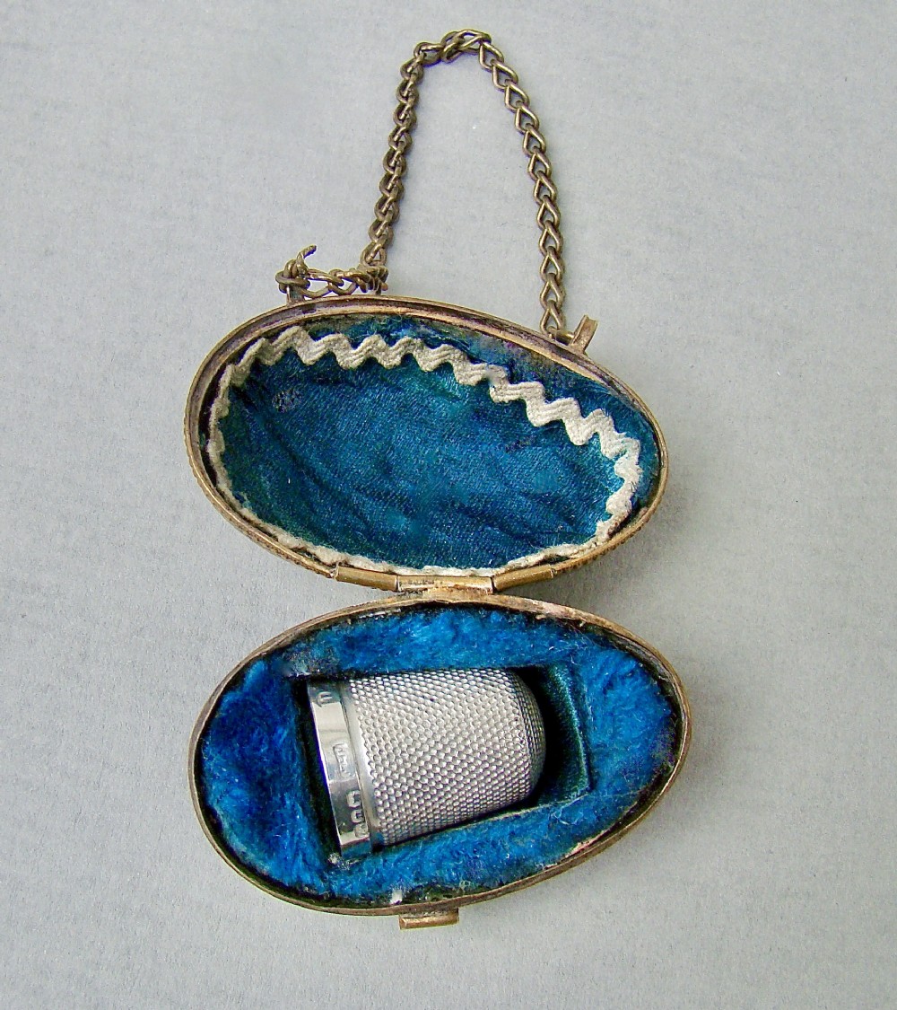 exquisite victorian solid silver thimble cased in ormulu chatelaine eggshaped holder