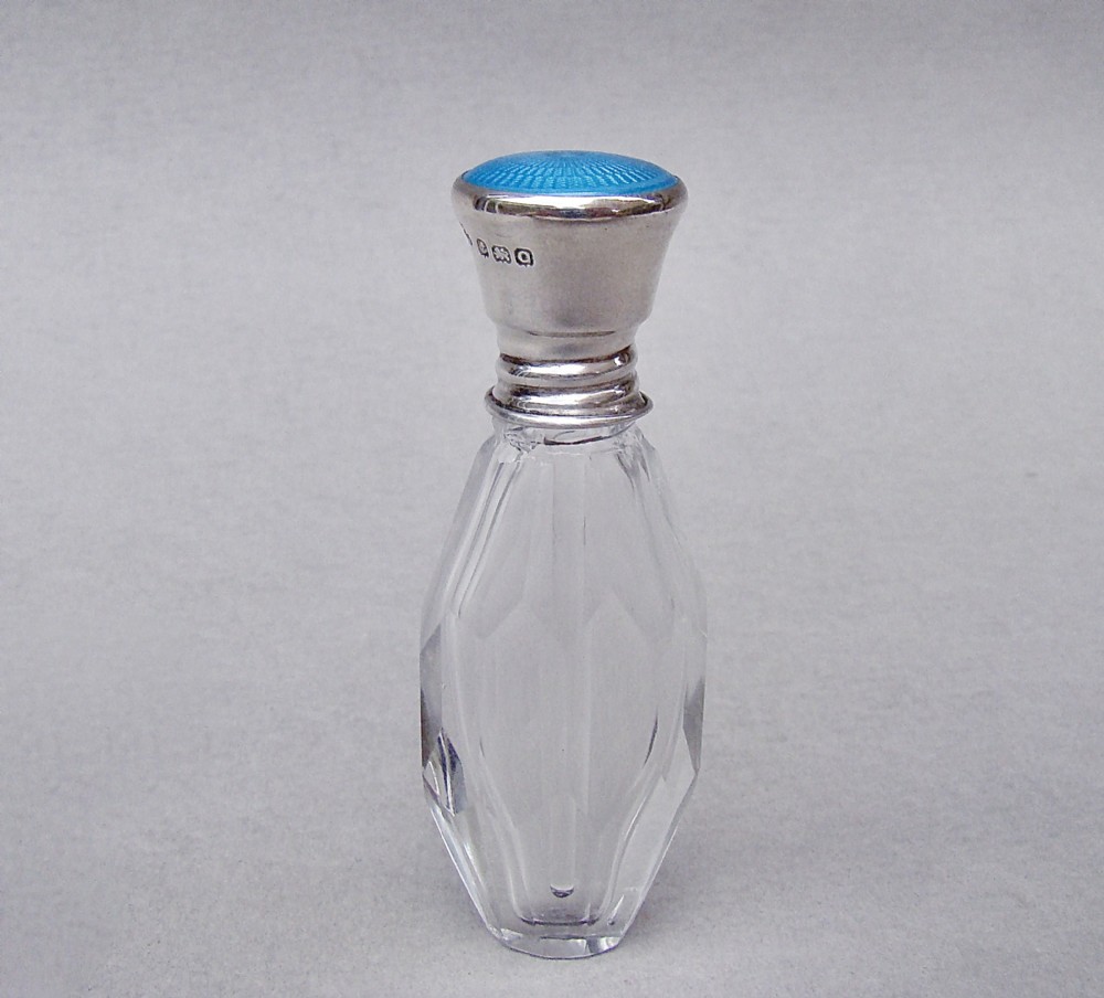art deco silver guilloche enamel scent bottle by alexander clark birmingham 1927