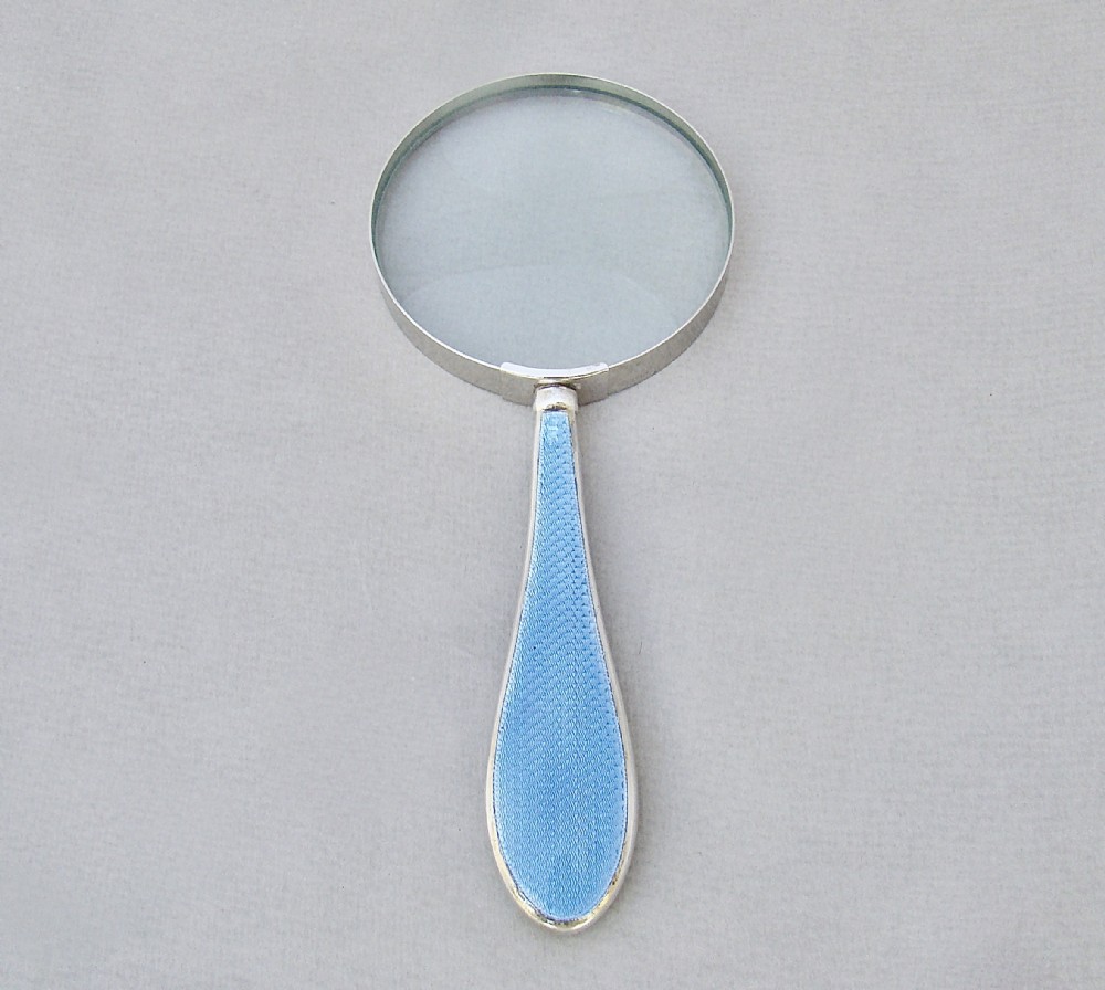 stunning art deco silver guilloche enamel large desk magnifying glass london circa 1930