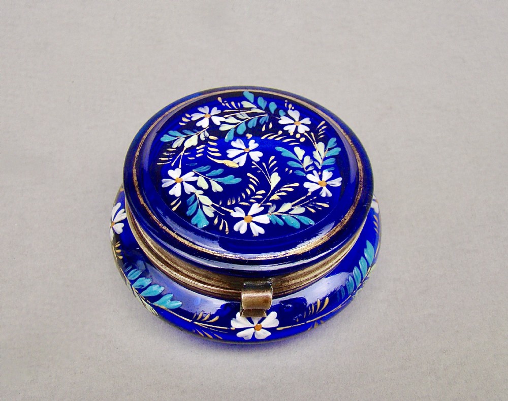 19th century french enamelled bristol blue glass trinket box circa 1890