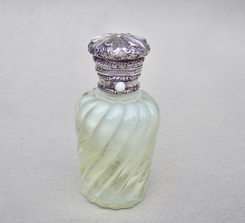 very rare victorian silver vaseline glass scent bottle circa 1870