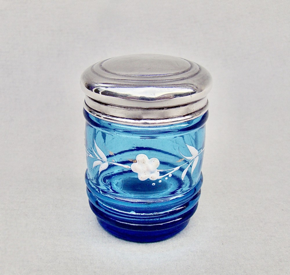 delightful edwardian silver enamelled glass small dressing table jar pot chester 1909