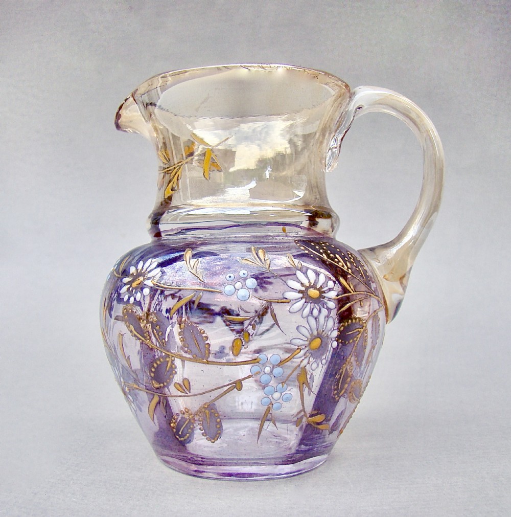 delightful victorian enamelled lustre glass cream jug circa 1890
