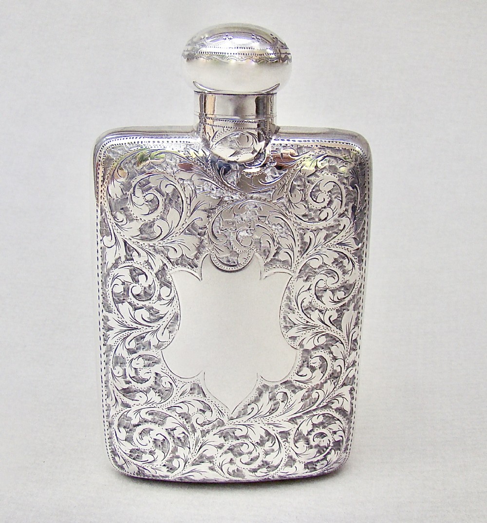 superb victorian silver hip flask by hilliard thomason birmingham 1900