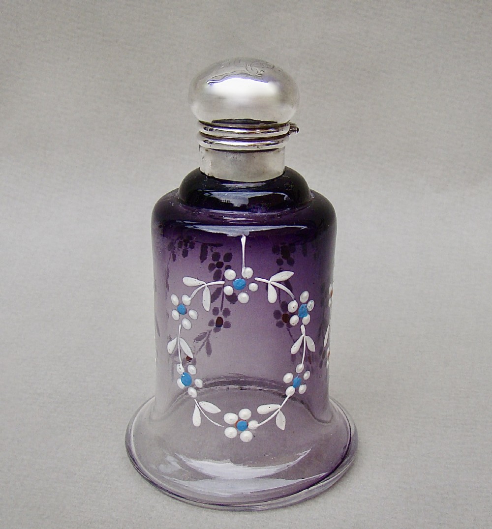 silver mounted amethyst enamelled glass scent bottle by levi salaman birmingham 1914