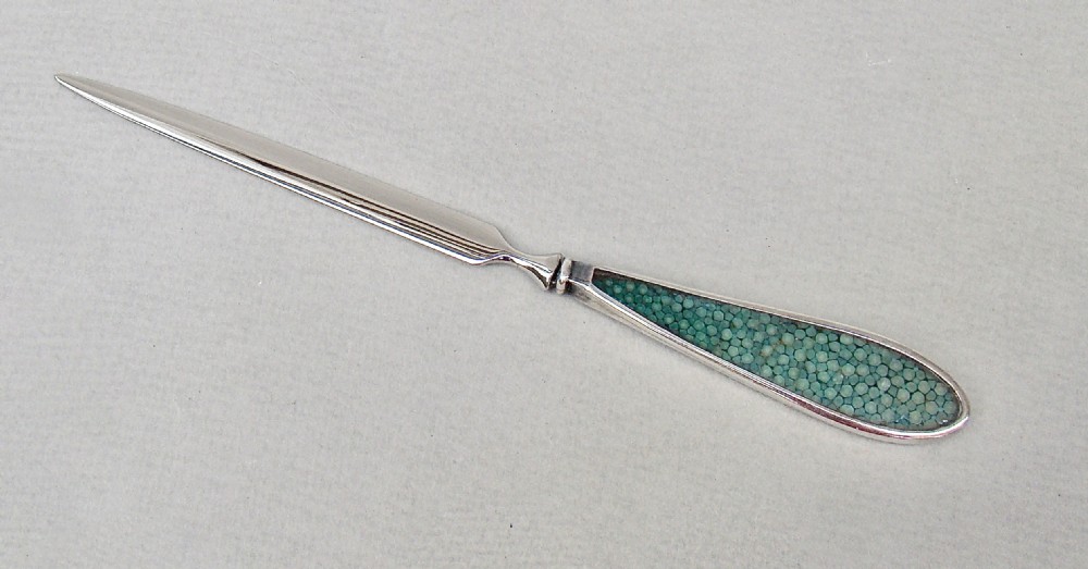 unusual art deco silver shagreen small letter opener by mappin webb birmingham 1928