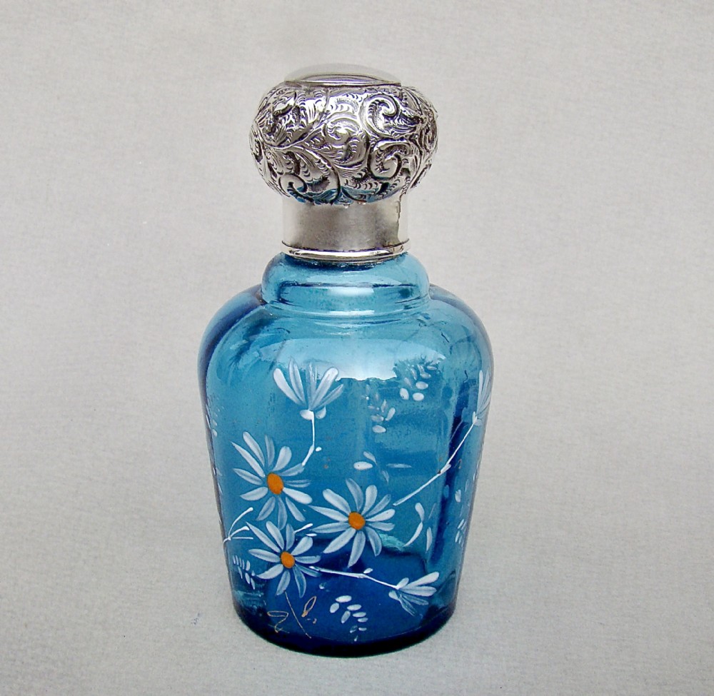 edwardian silver lidded turquoise enamelled glass scent bottle by charles may birmingham 1905