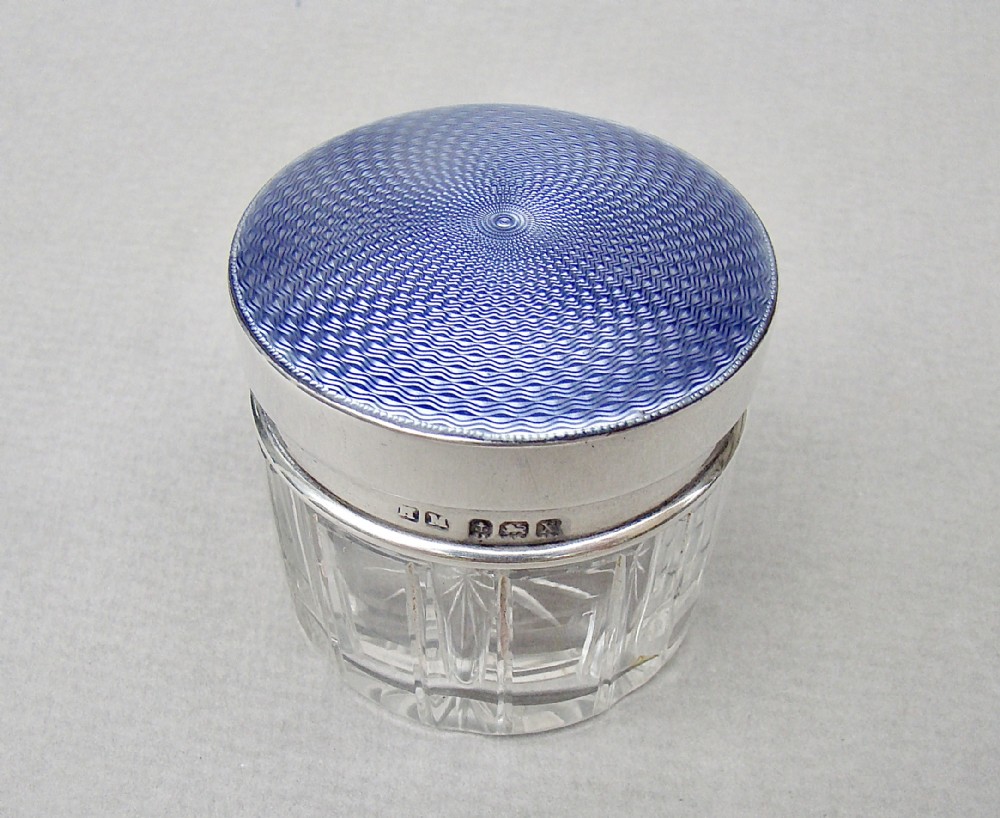 exquisite silver guilloche enamel small dressing table jar by henry matthews birmingham 1922