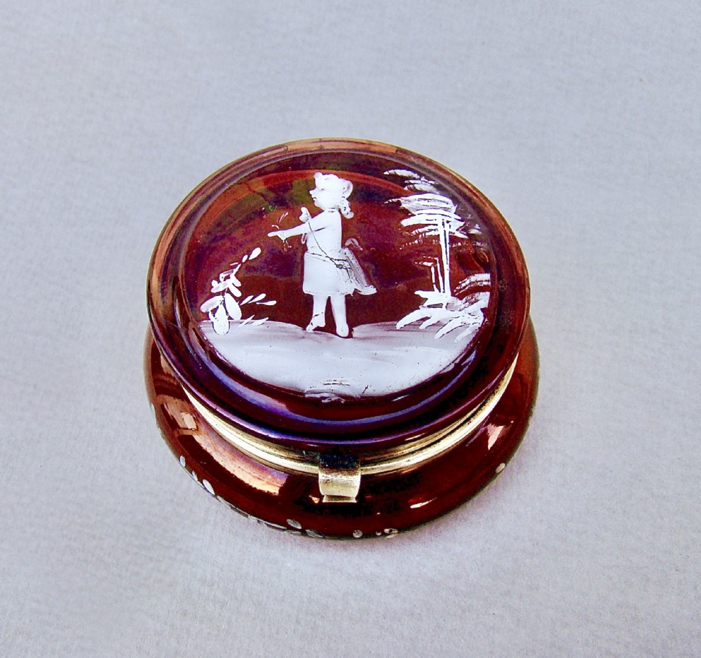 19th century french mary gregory ruby glass trinket box circa 1890