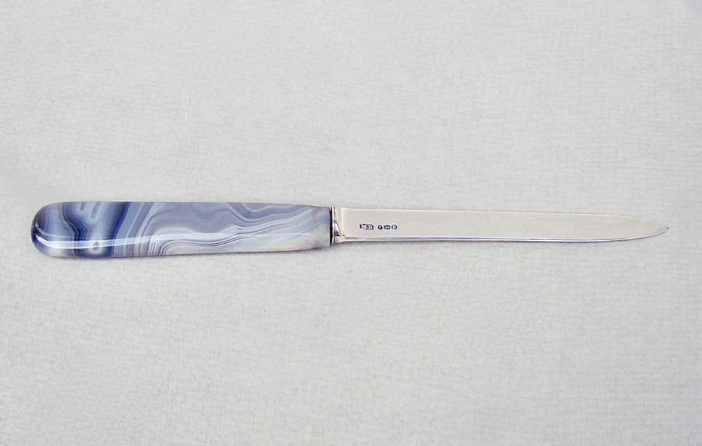 elegant georgian silver and agate letter opener by moses brent london 1812