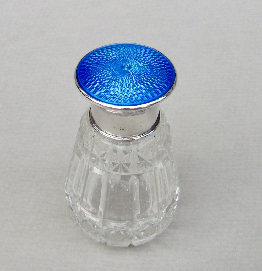 art deco silver guilloche enamel scent bottle by the adie brothers birmingham 1925